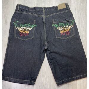 Vintage Coogi Jort Shorts Men 44 Black Denim Embroidered Long Baggy Hip Hop 15"‎